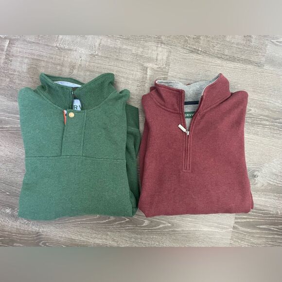 Orvis Mens Quarter Zip Fleece Cotton Pullover Bundle Forest Green and Maroon XXL - Picture 1 of 16